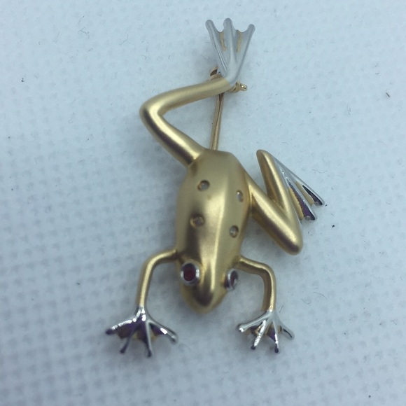 14K Yellow and White Gold Tree Frog πΈ Brooch - Picture 4 of 16